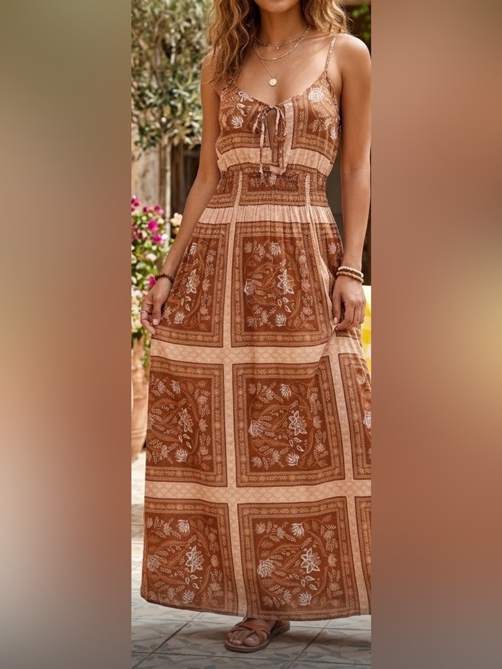Brown Floral Print Maxi Dress - Women